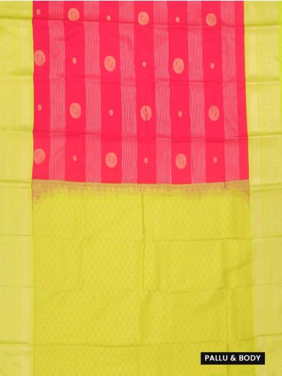 GraceCharm Art Silk Rani Pink Gold Butta with Green Brocade Pallu Saree
