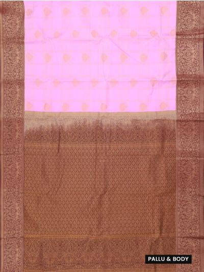 GraceCharm Art Silk Checked Floral Butta with Maroon Brocade Pallu Saree