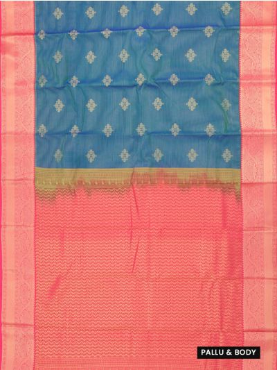 GraceCharm Art Silk Teal Blue Striped Butta with Zigzag Wave Pallu Saree