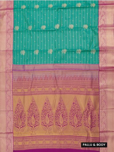 GraceCharm Art Silk Teal Green Floral Butta with Paisley Pallu Saree