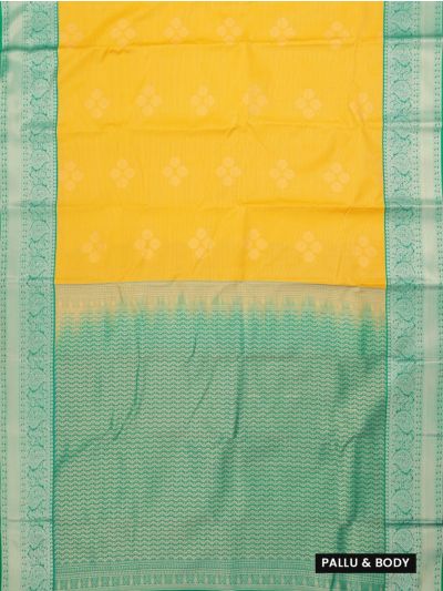 GraceCharm Art Silk Mustard Yellow Floral Butta with Zigzag Pallu Saree
