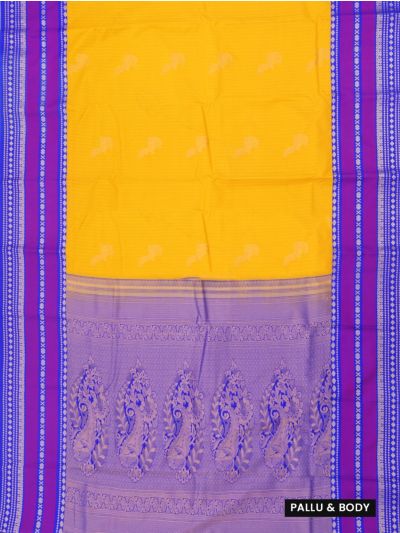 GraceCharm Art Silk Yellow Butta with Contrast Paisley Pallu Saree