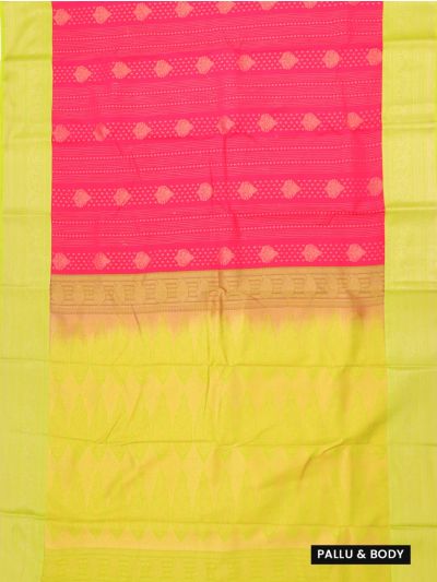 GraceCharm Art Silk Rani Pink Striped Butta with Lime Green Contrast Pallu Saree