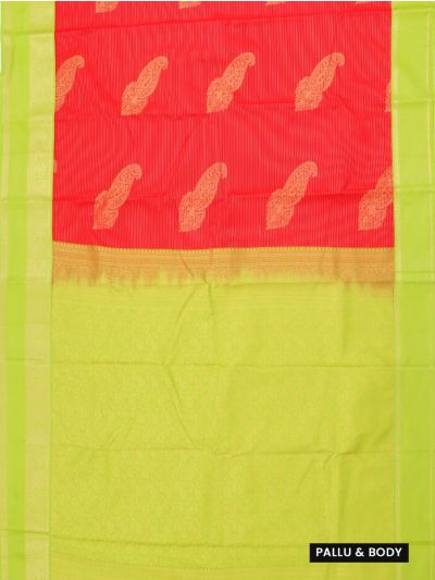 GraceCharm Art Silk Coral Red Mango Paisley Butta with Contrast Border Saree