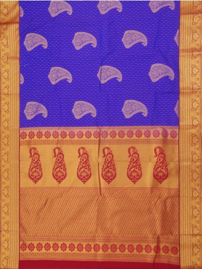 GraceCharm Art Silk Electric Indigo Paisley Butta Contrast Zari Border Saree