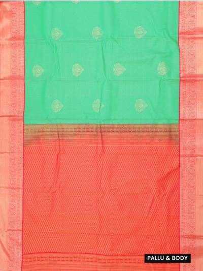 GraceCharm Art Silk Sea Green Floral Butta Pink Contrast Zari Border Saree