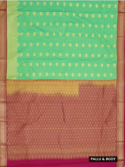 GraceCharm Art Silk Green Polka Butta with Rani Pink Zari Border Saree