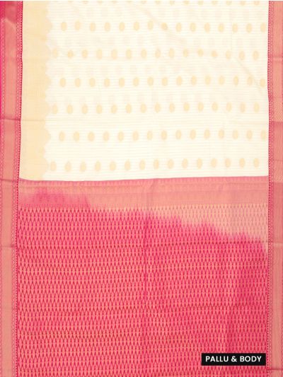 GraceCharm Art Silk Ivory Gold Polka Butta with Rani Pink Zari Border Saree