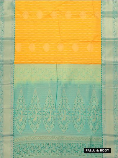 GraceCharm Art Silk Mango Yellow Butta with Medallion Pallu Saree