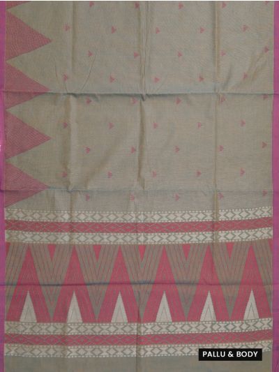 GraceCharm Cotton Triangle Butta with Temple Border Geometric Pallu Saree
