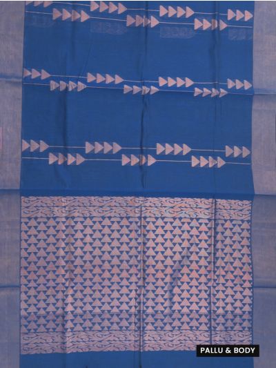 GraceCharm Cotton Blue Triangle Butta with Geometric Pallu Saree
