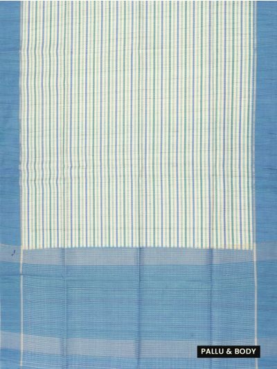 GraceCharm Semi Jute Striped Body Contrast Pallu Border Saree