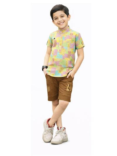 Graceful Essence Boys Trendy Cotton Printed Shirt and Shorts Set
