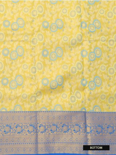 Kanmanie Pure Silk Floral Design with Contrast Border Pavadai Material