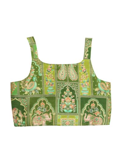 Gracecharm Girls Brocade Foil Silk Ethnic Crop Top Palazzo Set with Jacket