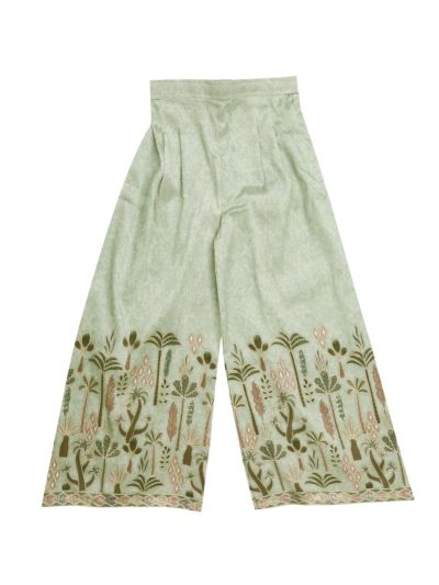 Gracecharm Pure Silk Girls Embroidered Ethnic Crop Top Palazzo Set