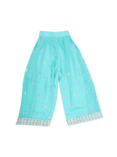 Gracecharm Organza Girls Embroidered Ethnic Kurti Palazzo Set with Dupatta