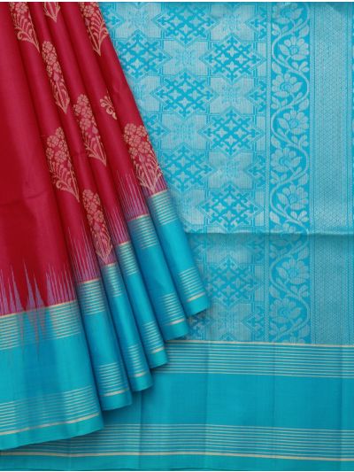 Gracecharm Pure Soft Silk Floral Butta Design Contrast Border Saree