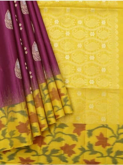 Gracecharm Pure Soft Silk Butta Design Contrast Ikat Border Saree