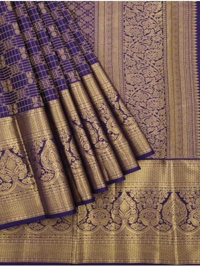 Gracecharm Pure Silk Annapakshi Floral Check Lattice Pallu Zari Saree