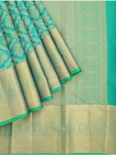 Gracecharm Pure Silk Floral Bouquet Vine Jaal Motif Chakra Zari Border Saree