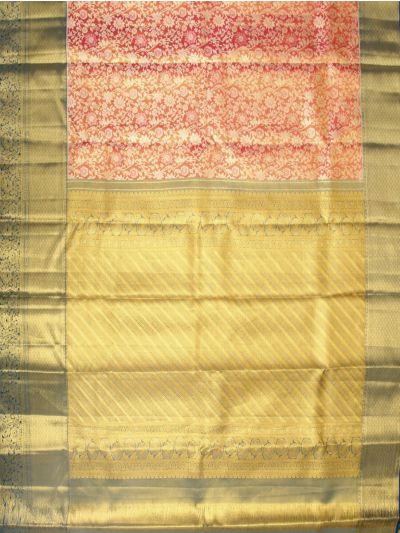 Vivaha Tissue Silk Wedding Kanchipuram Floral Jaal Diagonal Zari Pallu Saree