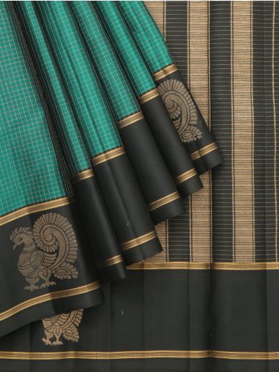 Gracecharm Pure Soft Silk Micro Check Striped Pallu Annapakshi Border Saree