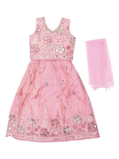 Gracecharm Girls Floral Mirror and Sequin Embroidered Lehenga Choli Set