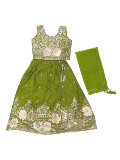 Gracecharm Girls Floral Sequin Embroidered Lehenga Choli Set