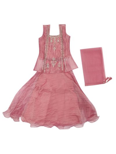 Gracecharm Girls Floral Sequin Embroidered Layered Lehenga Set