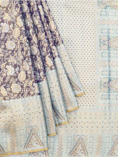 Vivaha Kanchipuram Tissue Silk Jacquard Floral Vine Jaal with Temple Motif Pallu Saree