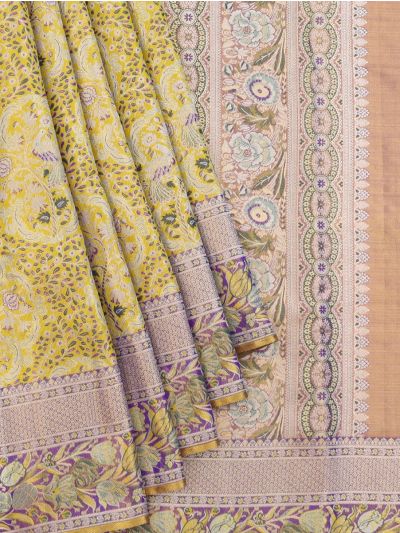 Vivaha Kanchipuram Pure Silk Peacock Floral Medallion with Brocade Pallu Saree