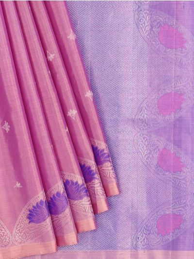 Kanmanie Soft Silk Butta and Lotus Medallion 5 Inch Turning Border Saree