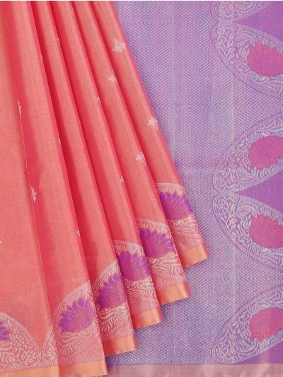 Kanmanie Soft Silk Floral Butta with Lotus Scallop 5 Inch Turning Border Saree
