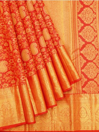 Vivaha Kanchipuram Pure Silk Paisley Floral Jaal with Floral Paisley Medallion Pallu Saree