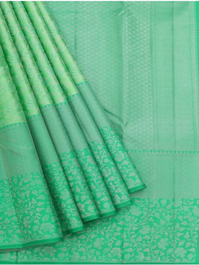 Vivaha Kanchipuram Pure Silk Floral Leaf Jaal with Diamond Brocade Pallu Saree