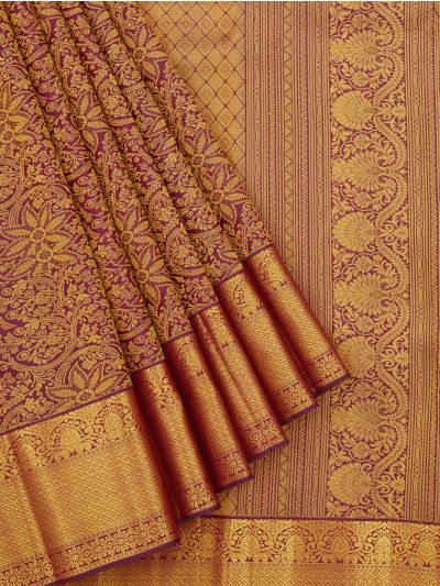 Vivaha Kanchipuram Pure Silk Floral Jaal with Diamond Brocade Pallu Saree