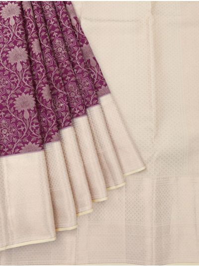 Vivaha Kanchipuram Pure Silk Floral Vine Jaal with Contrast Zari Border Saree