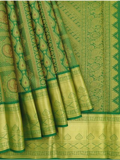 Vivaha Kanchipuram Pure Silk Annapakshi Grid with Diagonal Brocade Pallu Saree