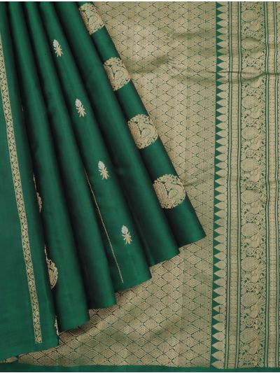 Gracecharm Pure Soft Silk Peacock Butta with Diamond Brocade Pallu Saree