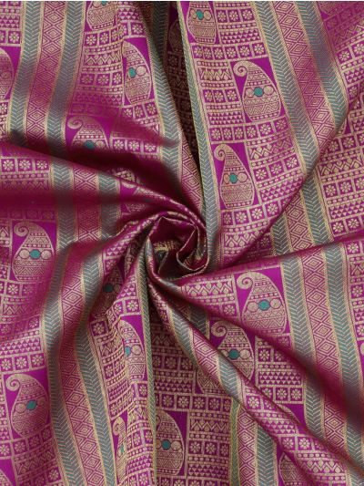 Gracecharm Pure Silk Geometric Paisley with Floral Medallion Pallu Saree