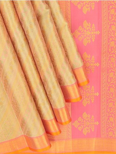Vivaha Pure Silk Diagonal Geometric Stripe with Floral Butta Pallu Saree