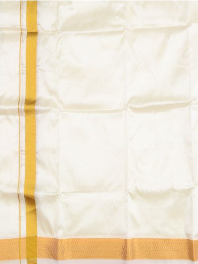 Men’s Traditional Art Silk Off White Golden Kasavu Border Dhoti