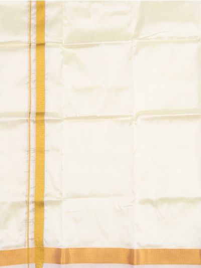 Men’s Traditional Art Silk Off White Broad Golden Kasavu Border Dhoti