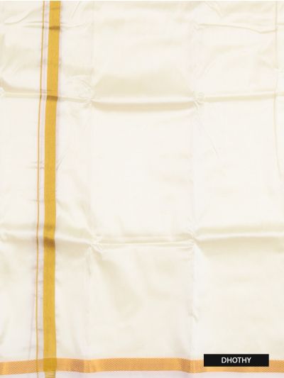 Men’s Traditional Off White Art Silk  Broad Golden Kasavu Border Dhoti