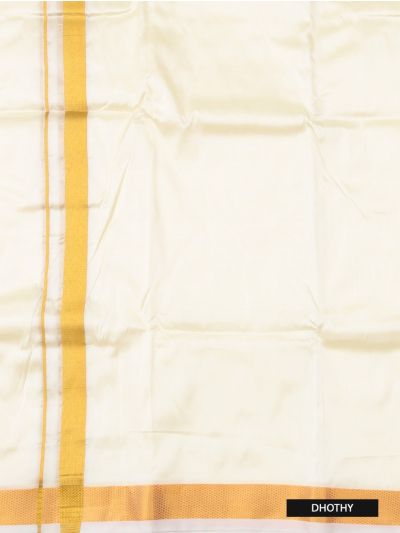 Men’s Traditional Art Silk  Broad Golden Kasavu Border Off White Dhoti