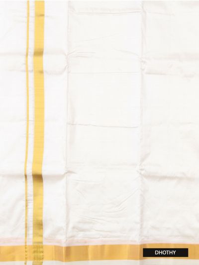 Men's Traditional Off White Pure Silk  Dhoti, Shirt and Angavastram Set 