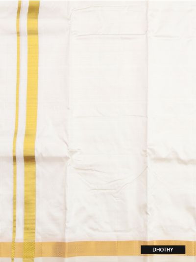 Men's Traditional Off White Pure Silk  Dhoti, Shirt and Angavastram  Set 