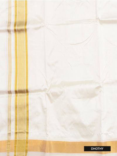 Men’s Traditional Pure Silk Dhoti and Angavastram Off White