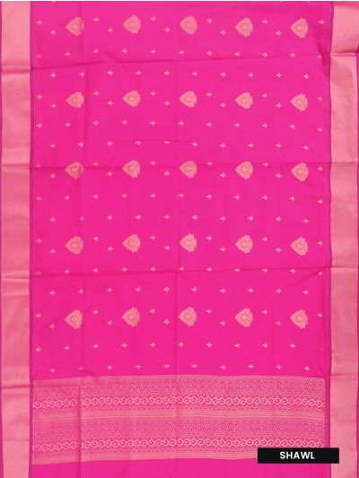 Gracecharm Emerald Glow vibrant golden yellow Art Silk Girls Pavadai Dhavani Material Set